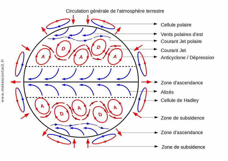 Schéma de la circulation générale de l'atmopshère