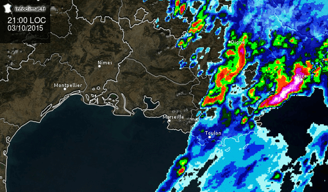 Image radar du 3 octobre 2015 à 21h00 locale