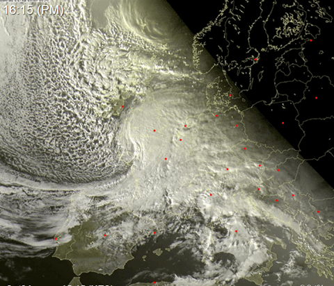 Image satellite de la tempête Egon l'après-midi du 12 janvier 2017