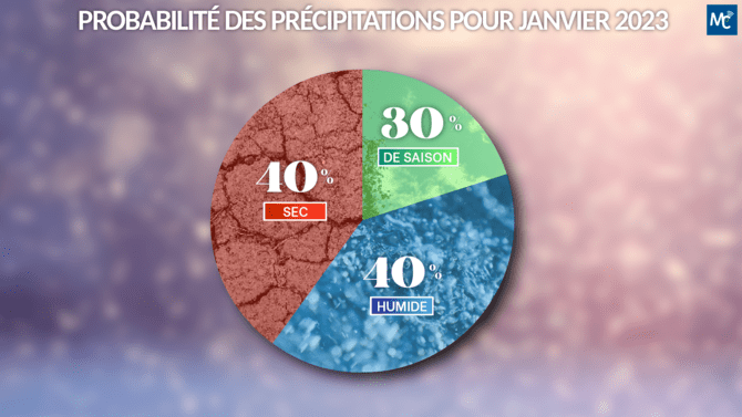 Probabilité des précipitations pour janvier 2023