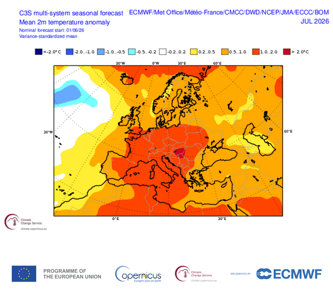 Anomalie thermique probable en juillet 2026 | Modèles C3S