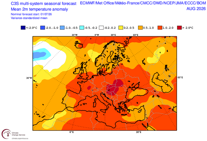 Anomalie thermique probable en août 2026 | Modèles C3S