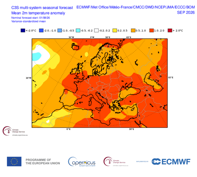 Anomalie thermique probable en septembre 2026 | Modèles C3S