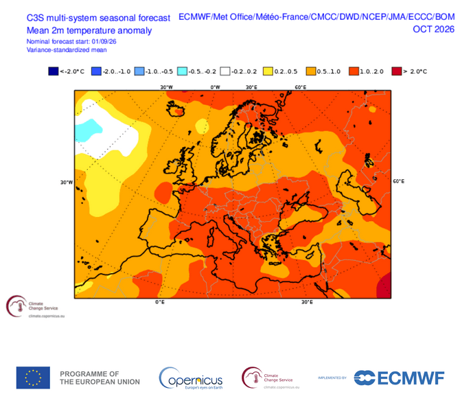 Anomalie thermique probable en octobre 2026 | Modèles C3S