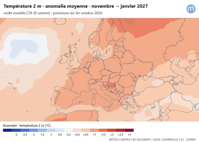 Anomalie thermique probable au cours du trimestre à venir | Modèles C3S